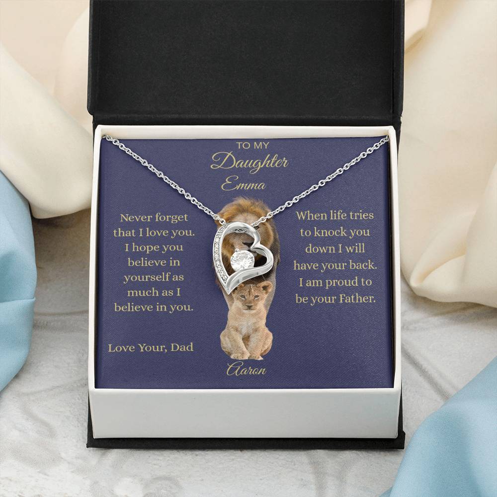 Personalized To My Daughter Lion Necklace | Custom Name Father Daughter Gift | Interlocking Hearts from Dad