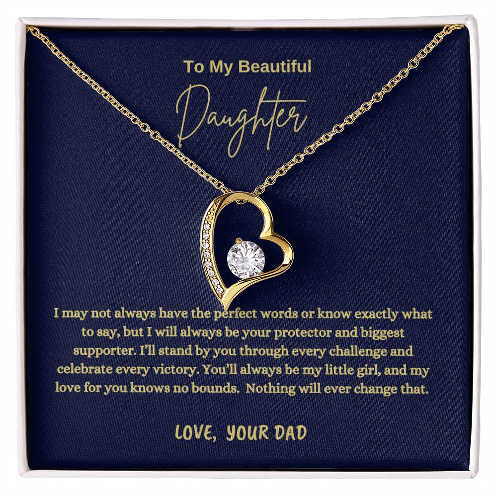 To My Daughter Forever Love Necklace | 14k White Gold Interlocking Hearts 6.5mm CZ | Meaningful Father Daughter Gift with Message Card