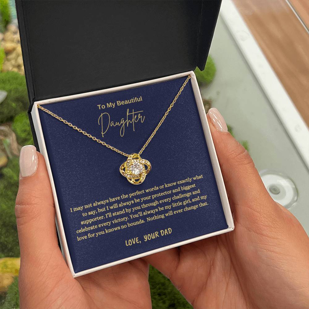 To My Beautiful Daughter Love Knot Necklace | Father Daughter Gift from Dad | "I'll Always Be Your Protector" Message Card