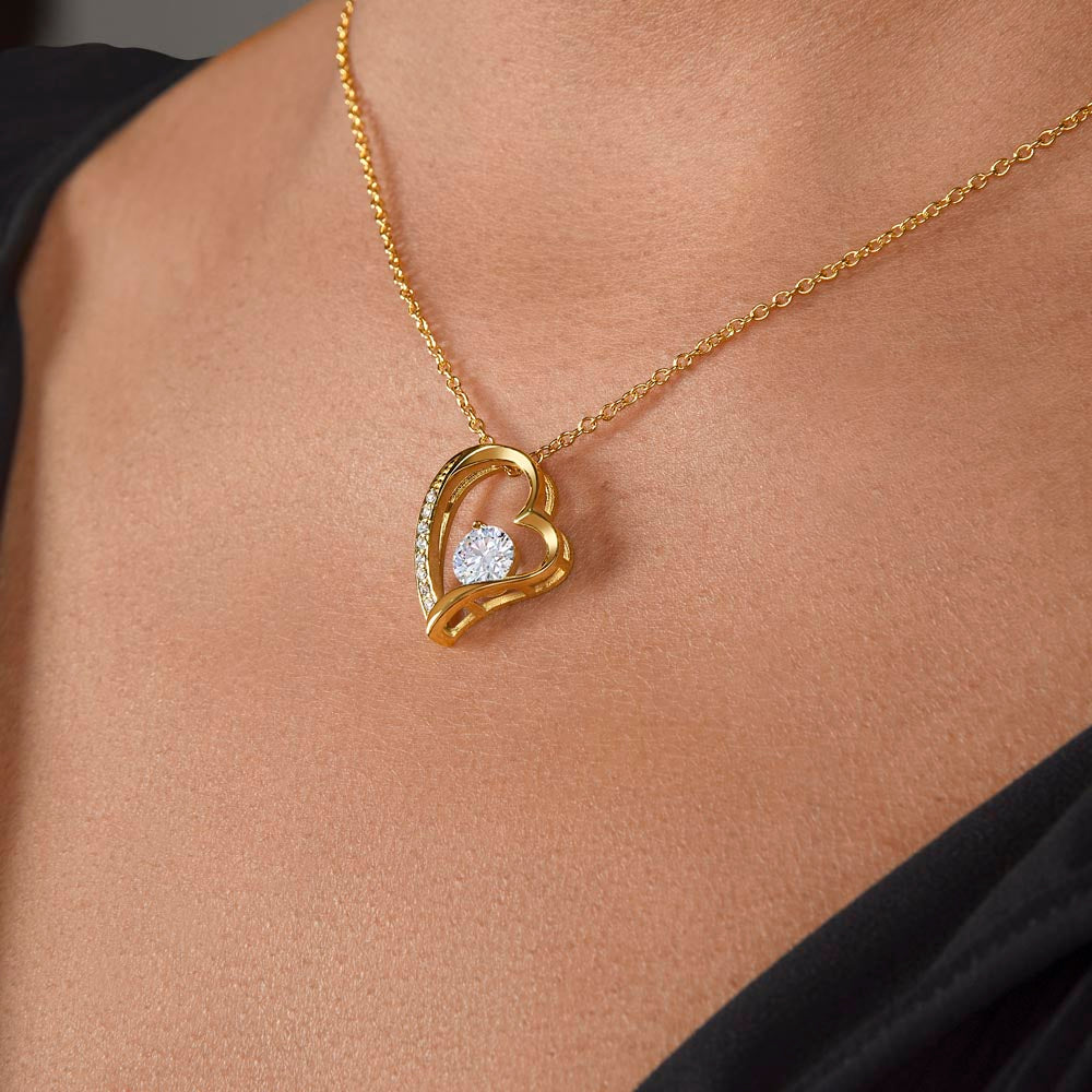 To My Daughter Forever Love Necklace | 14k White Gold Interlocking Hearts 6.5mm CZ | Meaningful Father Daughter Gift with Message Card