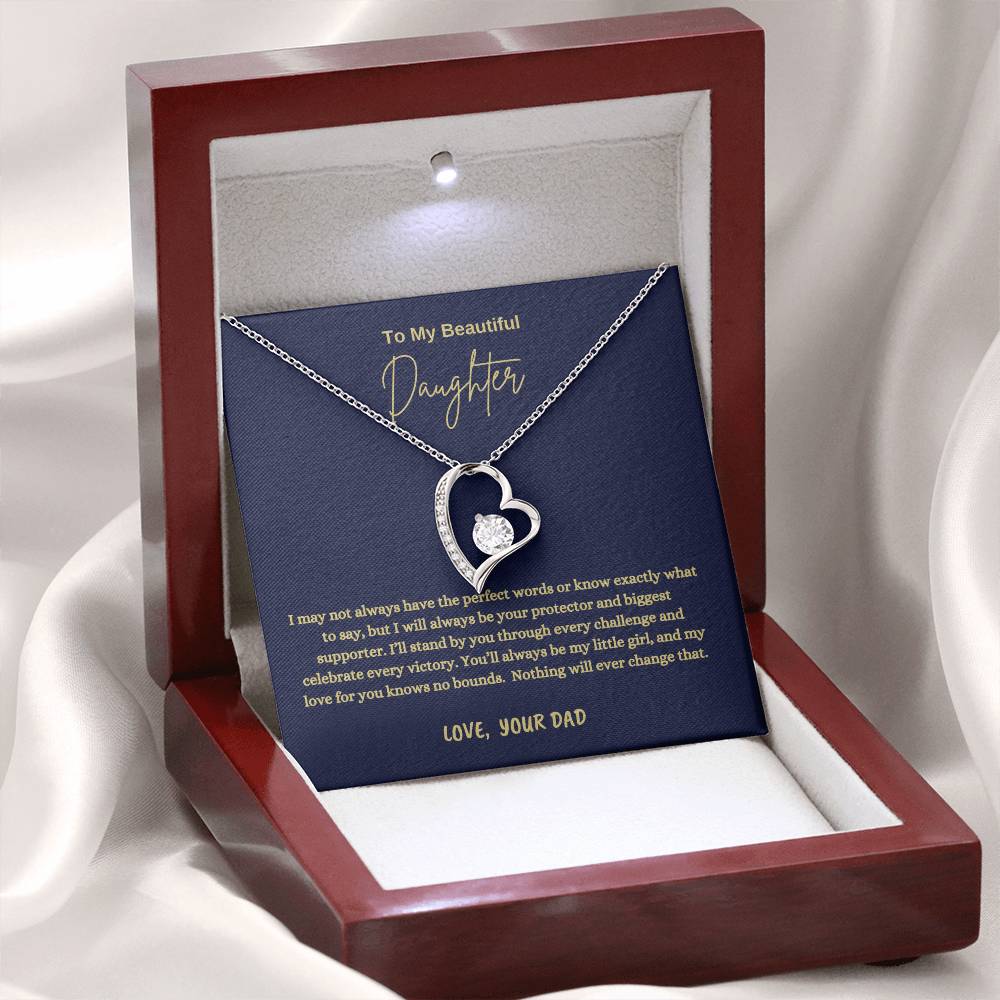 To My Daughter Forever Love Necklace | 14k White Gold Interlocking Hearts 6.5mm CZ | Meaningful Father Daughter Gift with Message Card
