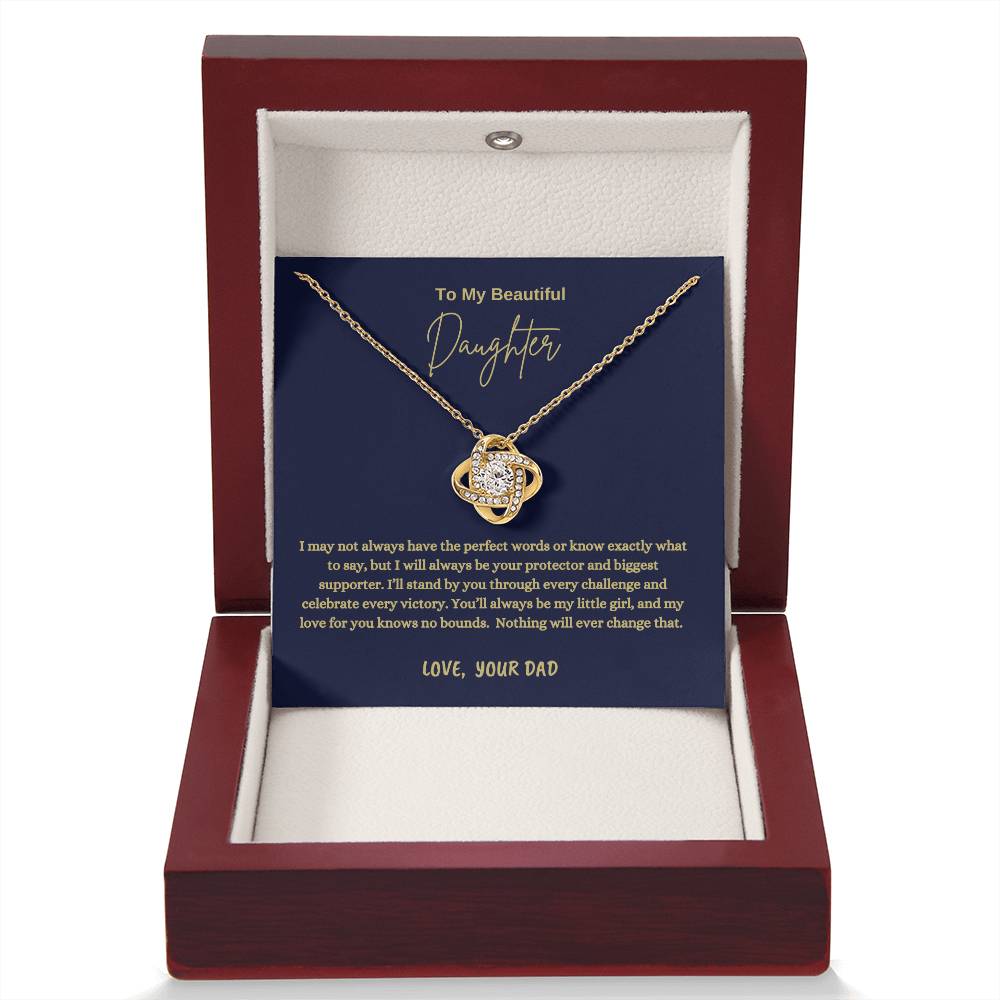 To My Beautiful Daughter Love Knot Necklace | Father Daughter Gift from Dad | "I'll Always Be Your Protector" Message Card