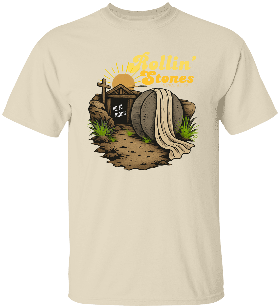 He Is Risen Christian T-Shirt – Rollin’ Stones Easter Tee
