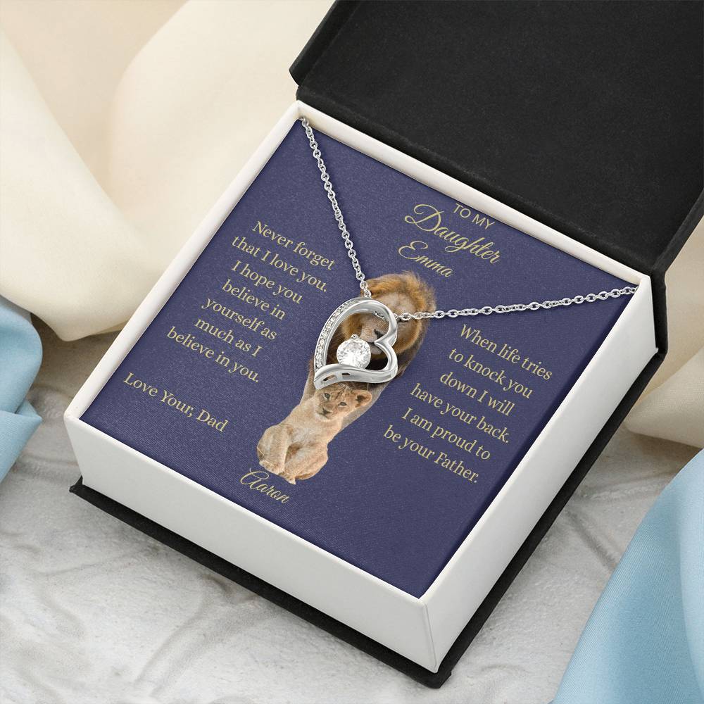 Personalized To My Daughter Lion Necklace | Custom Name Father Daughter Gift | Interlocking Hearts from Dad
