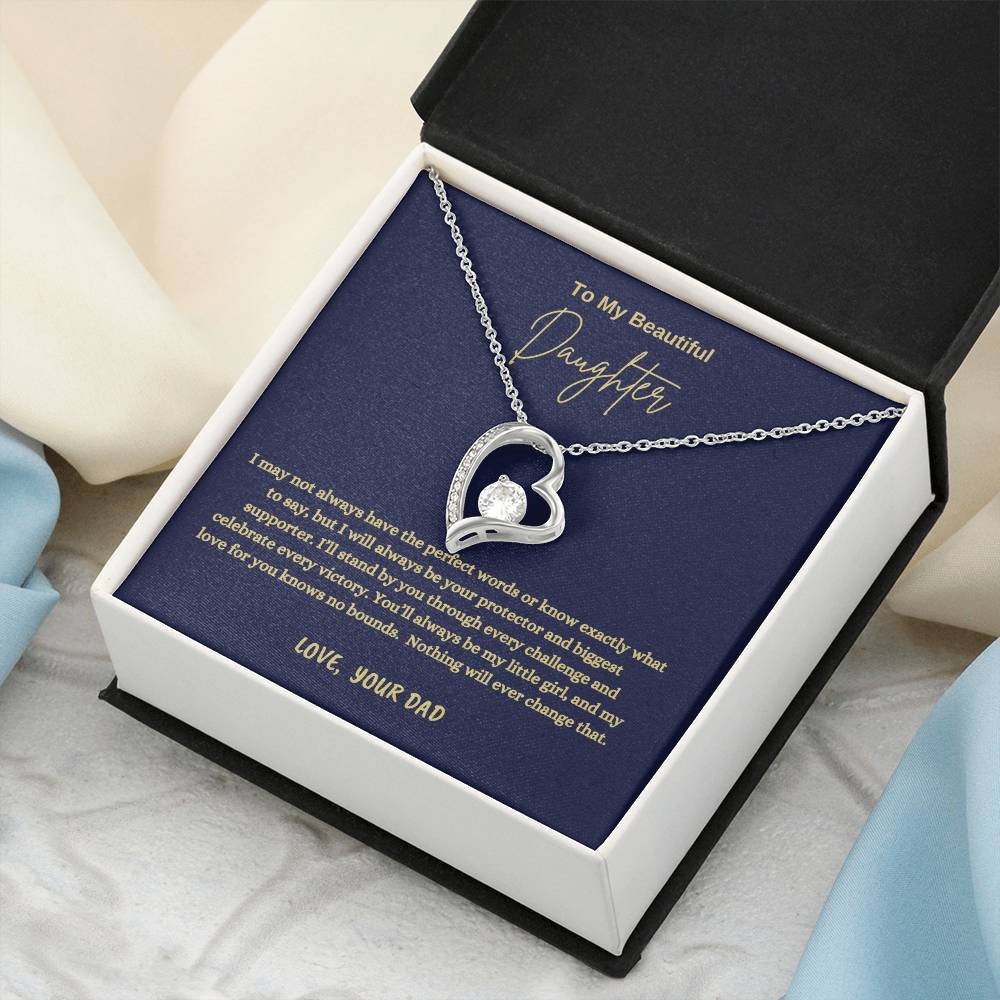 To My Daughter Forever Love Necklace | 14k White Gold Interlocking Hearts 6.5mm CZ | Meaningful Father Daughter Gift with Message Card