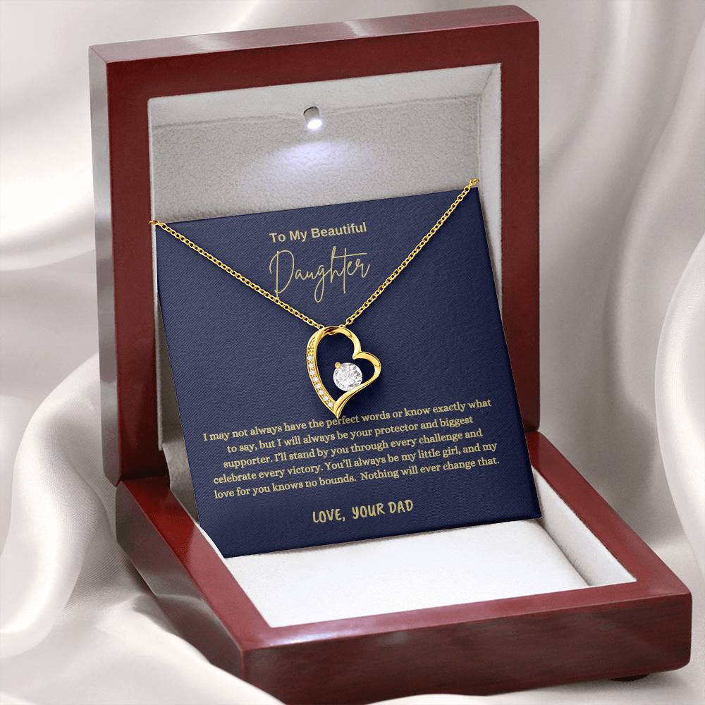 To My Daughter Forever Love Necklace | 14k White Gold Interlocking Hearts 6.5mm CZ | Meaningful Father Daughter Gift with Message Card