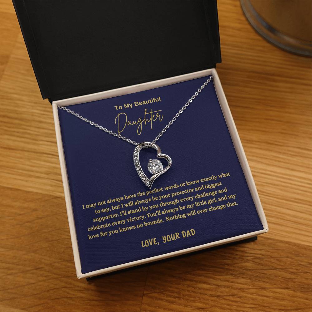 To My Daughter Forever Love Necklace | 14k White Gold Interlocking Hearts 6.5mm CZ | Meaningful Father Daughter Gift with Message Card