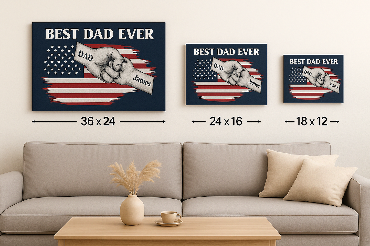 "Best Dad Ever Fist- Bump Canvas"|Personalized wall art. 🔥 Limited Father’s Day Sale – 30 % OFF + FREE US Shipping