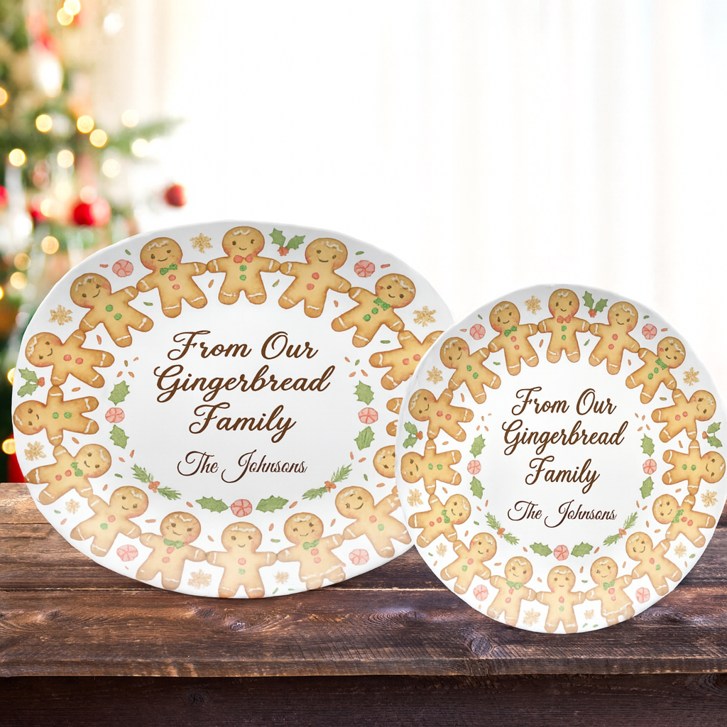 Personalized Gingerbread Family Plate, Unbreakable Holiday Dinnerware, Christmas Home Decor Gift, Durable Keepsake Dish, Family Name Plate