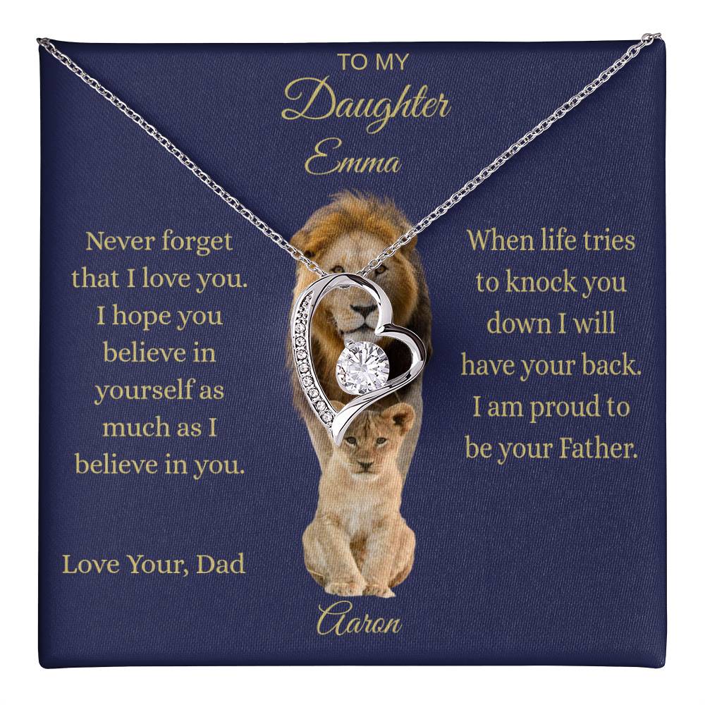 Personalized To My Daughter Lion Necklace | Custom Name Father Daughter Gift | Interlocking Hearts from Dad