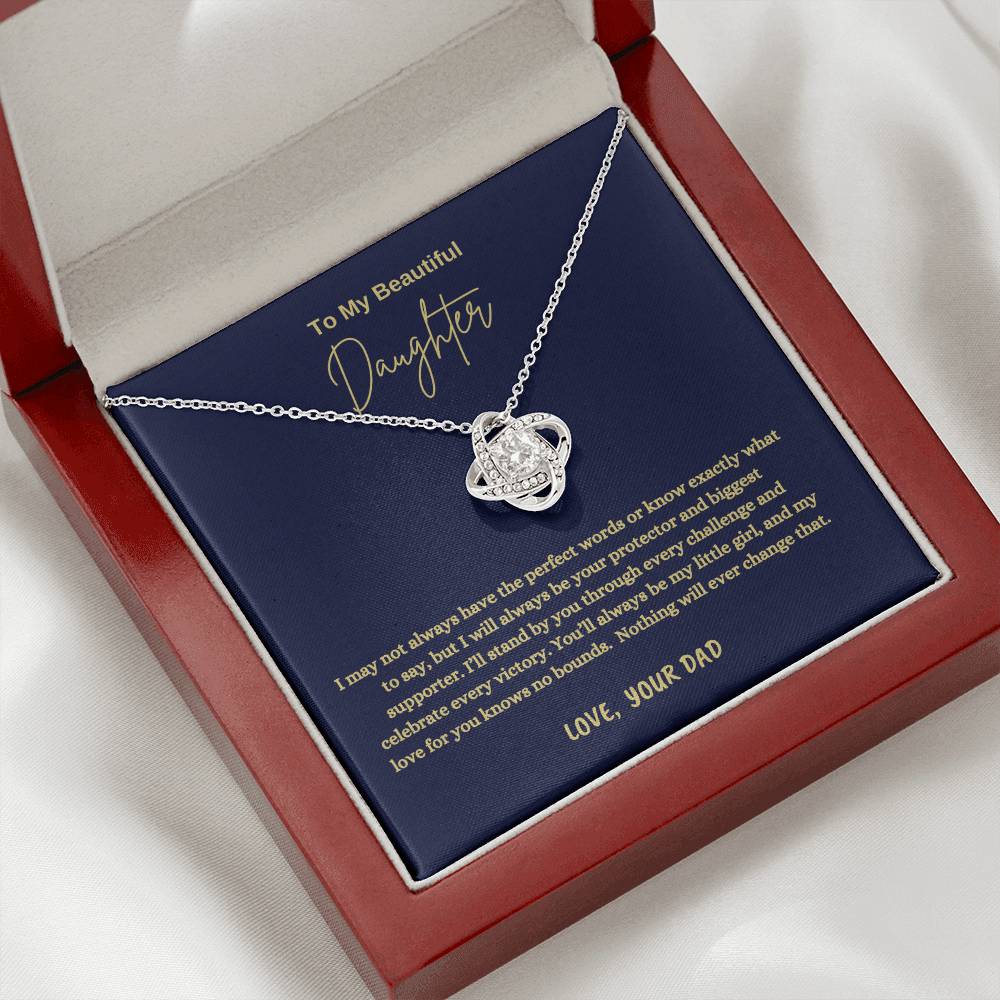 To My Beautiful Daughter Love Knot Necklace | Father Daughter Gift from Dad | "I'll Always Be Your Protector" Message Card