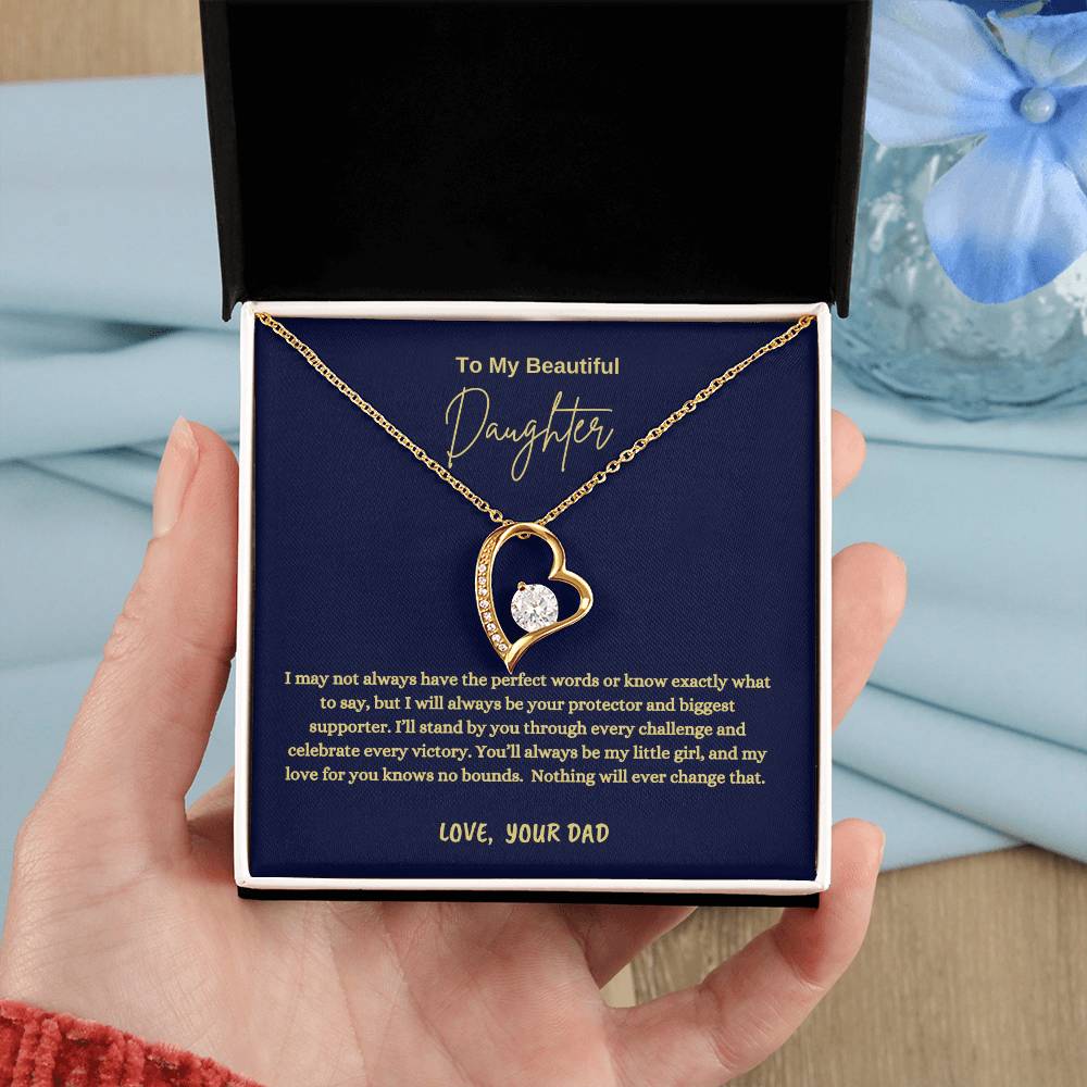To My Daughter Forever Love Necklace | 14k White Gold Interlocking Hearts 6.5mm CZ | Meaningful Father Daughter Gift with Message Card