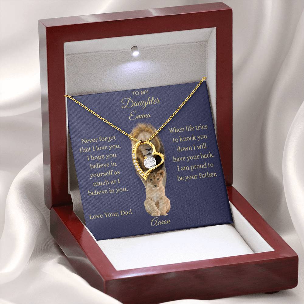 Personalized To My Daughter Lion Necklace | Custom Name Father Daughter Gift | Interlocking Hearts from Dad