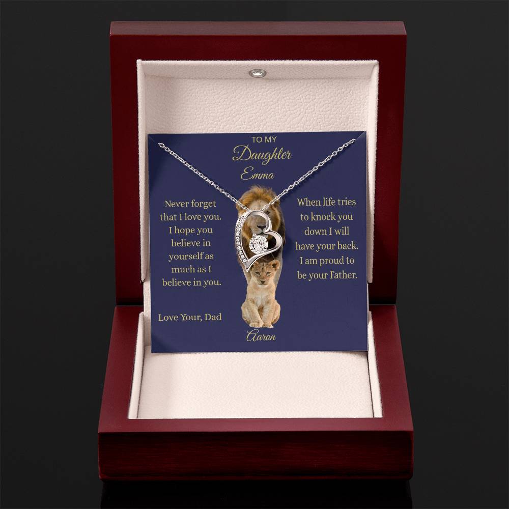 Personalized To My Daughter Lion Necklace | Custom Name Father Daughter Gift | Interlocking Hearts from Dad