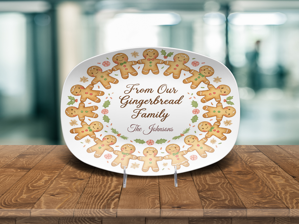 Personalized Gingerbread Family Plate, Unbreakable Holiday Dinnerware, Christmas Home Decor Gift, Durable Keepsake Dish, Family Name Plate