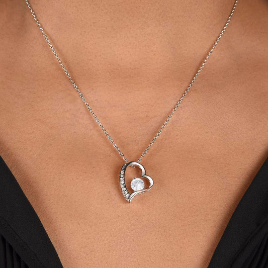 To My Daughter Forever Love Necklace | 14k White Gold Interlocking Hearts 6.5mm CZ | Meaningful Father Daughter Gift with Message Card