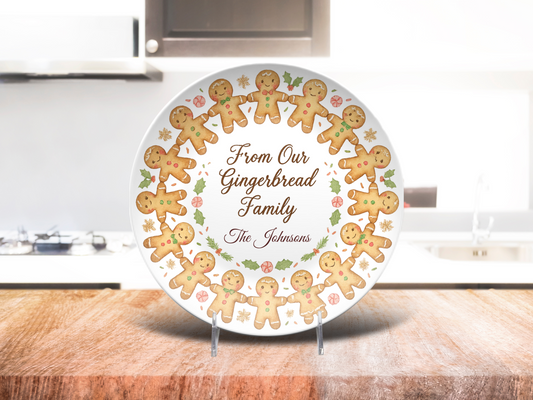 Personalized Gingerbread Family Plate, Unbreakable Holiday Dinnerware, Christmas Home Decor Gift, Durable Keepsake Dish, Family Name Plate