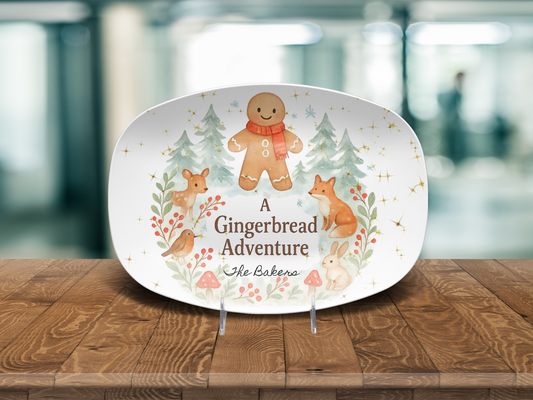 Personalized Gingerbread Platter & Plate, Christmas Serving Tray, Woodland Animals Cookie Dish, Holiday Gift for Families