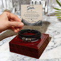 To My Son Bracelet Gift From Mom or Dad — Men's Leather Braided Bracelet with Heartfelt Message Card + LED Gift Box | Birthday, Graduation, Christmas Gift