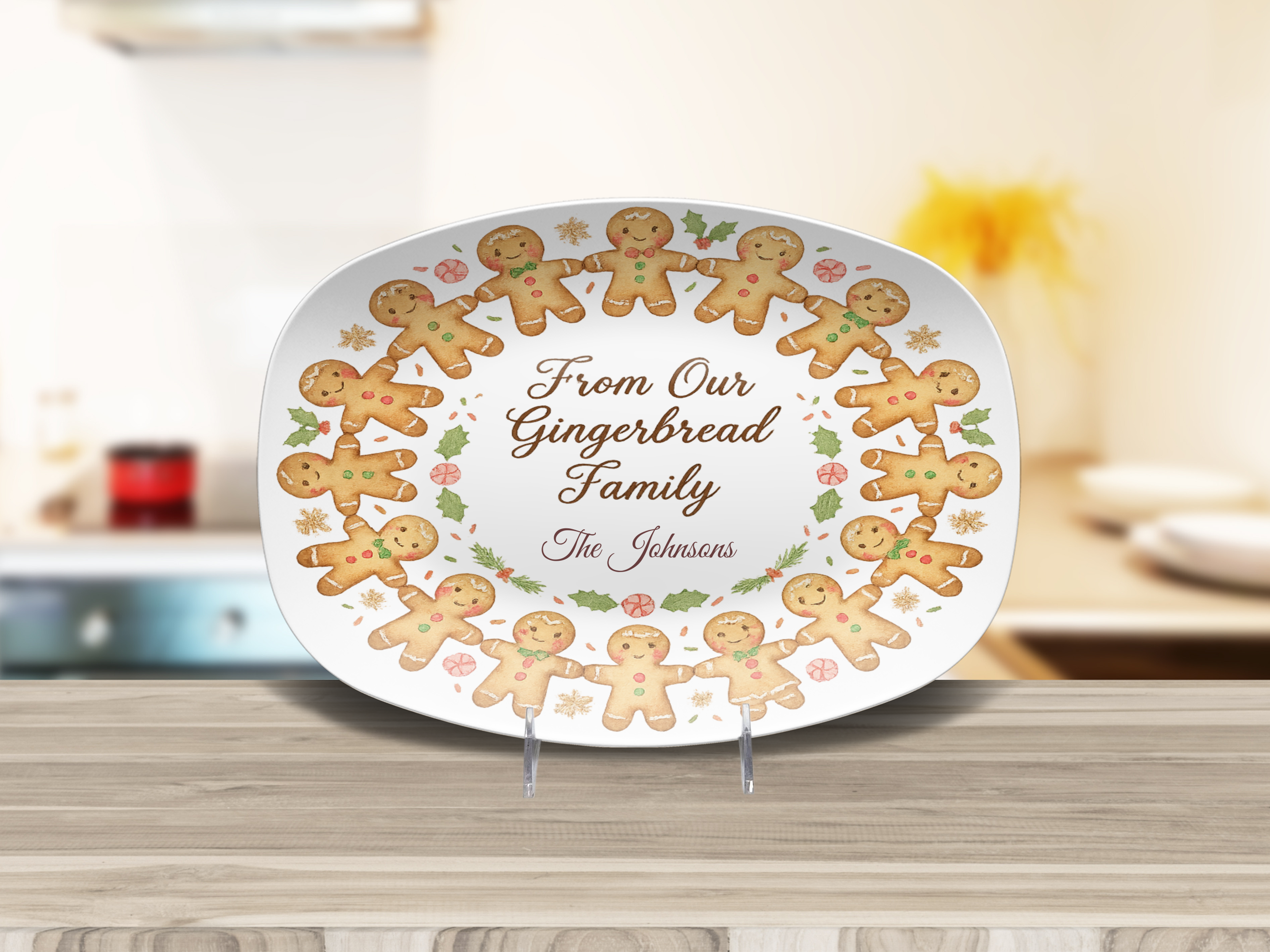 Personalized Gingerbread Family Plate, Unbreakable Holiday Dinnerware, Christmas Home Decor Gift, Durable Keepsake Dish, Family Name Plate