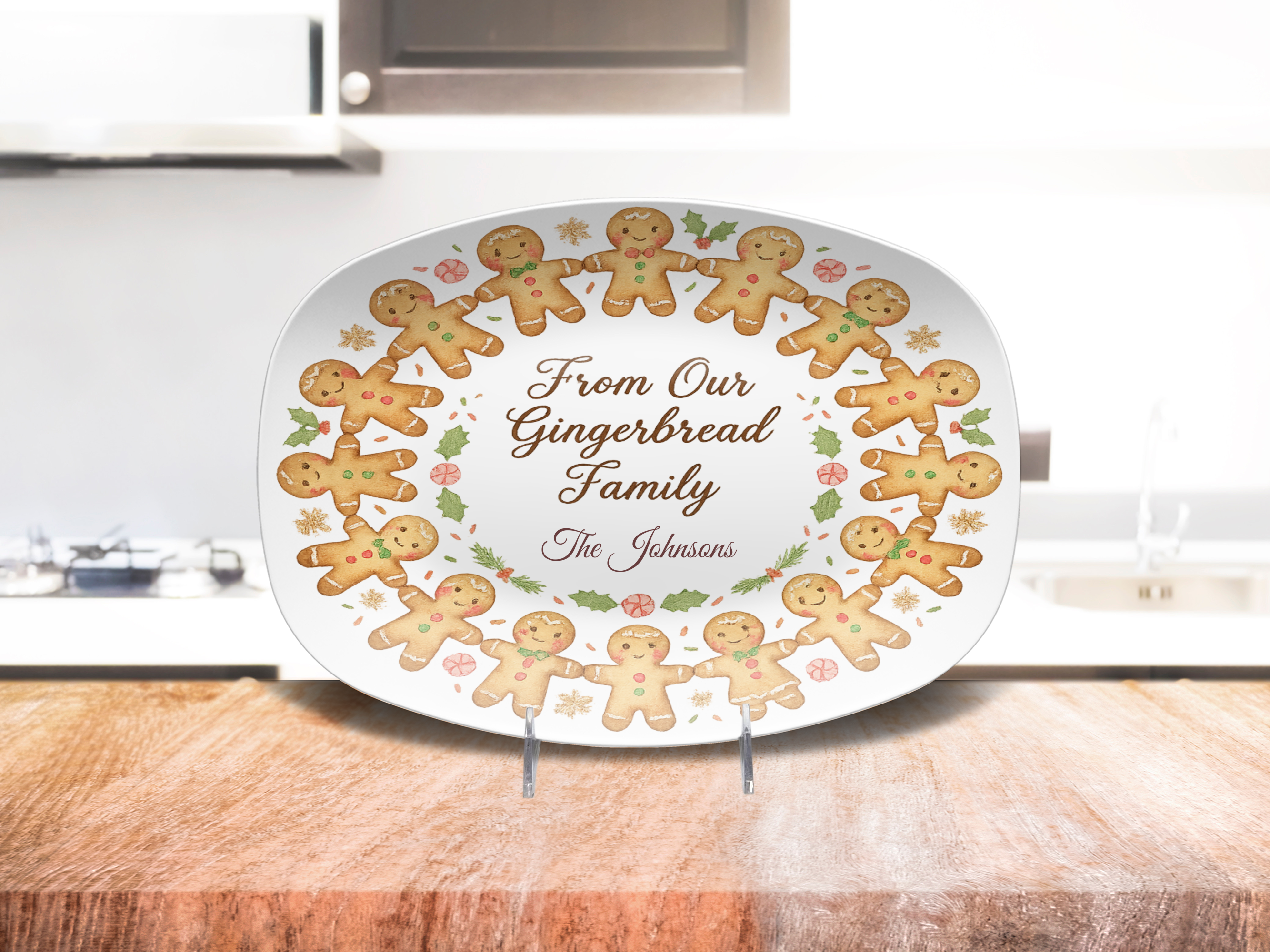 Personalized Gingerbread Family Plate, Unbreakable Holiday Dinnerware, Christmas Home Decor Gift, Durable Keepsake Dish, Family Name Plate