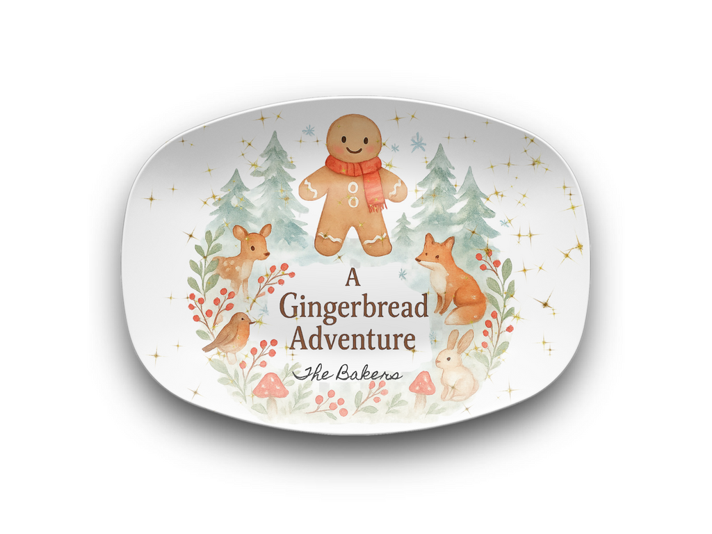 Personalized Gingerbread Platter & Plate, Christmas Serving Tray, Woodland Animals Cookie Dish, Holiday Gift for Families