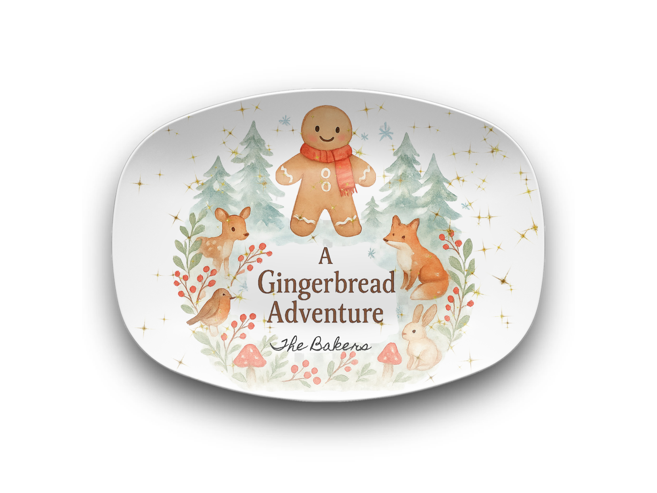 Personalized Gingerbread Platter & Plate, Christmas Serving Tray, Woodland Animals Cookie Dish, Holiday Gift for Families