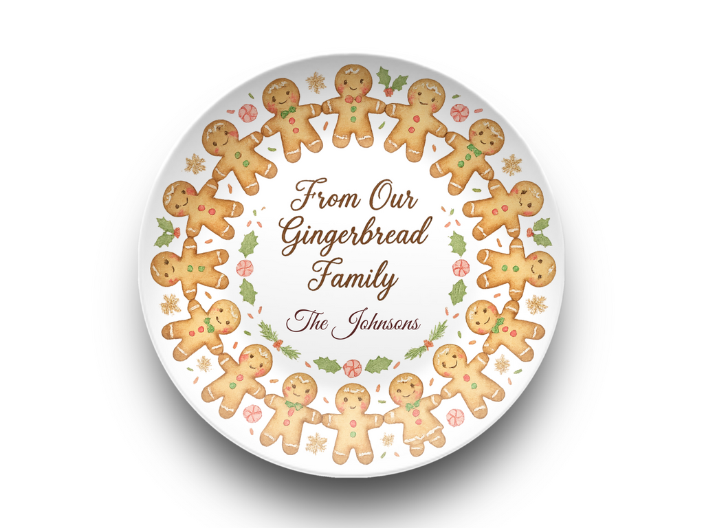 Personalized Gingerbread Family Plate, Unbreakable Holiday Dinnerware, Christmas Home Decor Gift, Durable Keepsake Dish, Family Name Plate