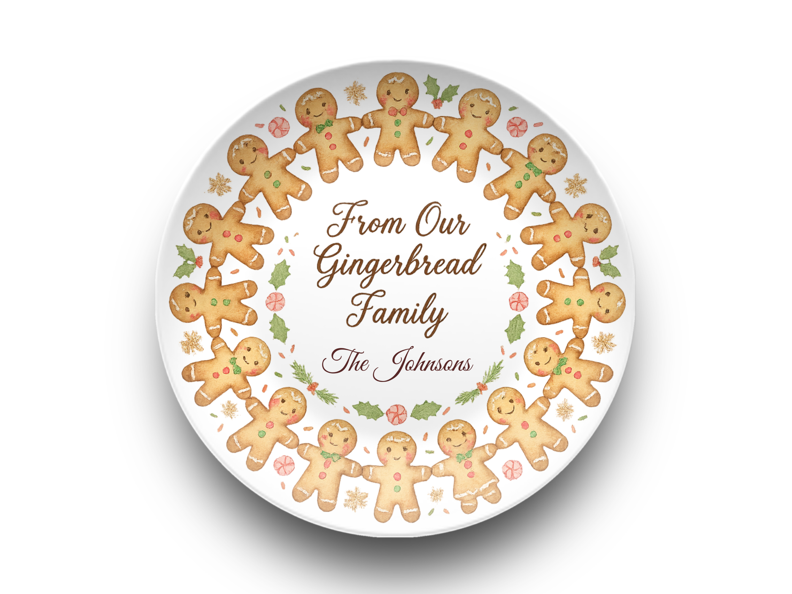 Personalized Gingerbread Family Plate, Unbreakable Holiday Dinnerware, Christmas Home Decor Gift, Durable Keepsake Dish, Family Name Plate