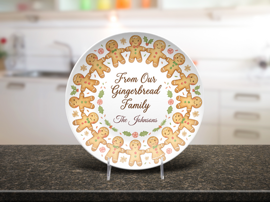 Personalized Gingerbread Family Plate, Unbreakable Holiday Dinnerware, Christmas Home Decor Gift, Durable Keepsake Dish, Family Name Plate
