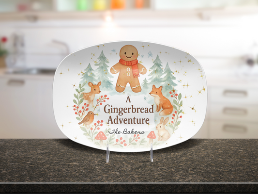 Personalized Gingerbread Platter & Plate, Christmas Serving Tray, Woodland Animals Cookie Dish, Holiday Gift for Families