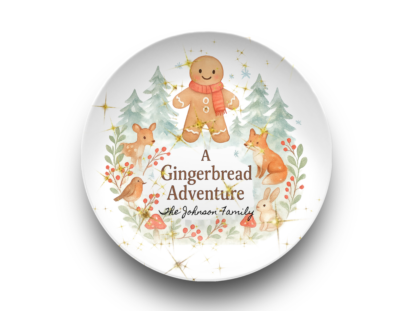 Personalized Gingerbread Platter & Plate, Christmas Serving Tray, Woodland Animals Cookie Dish, Holiday Gift for Families