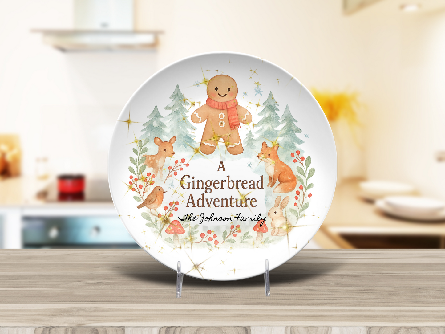 Personalized Gingerbread Platter & Plate, Christmas Serving Tray, Woodland Animals Cookie Dish, Holiday Gift for Families