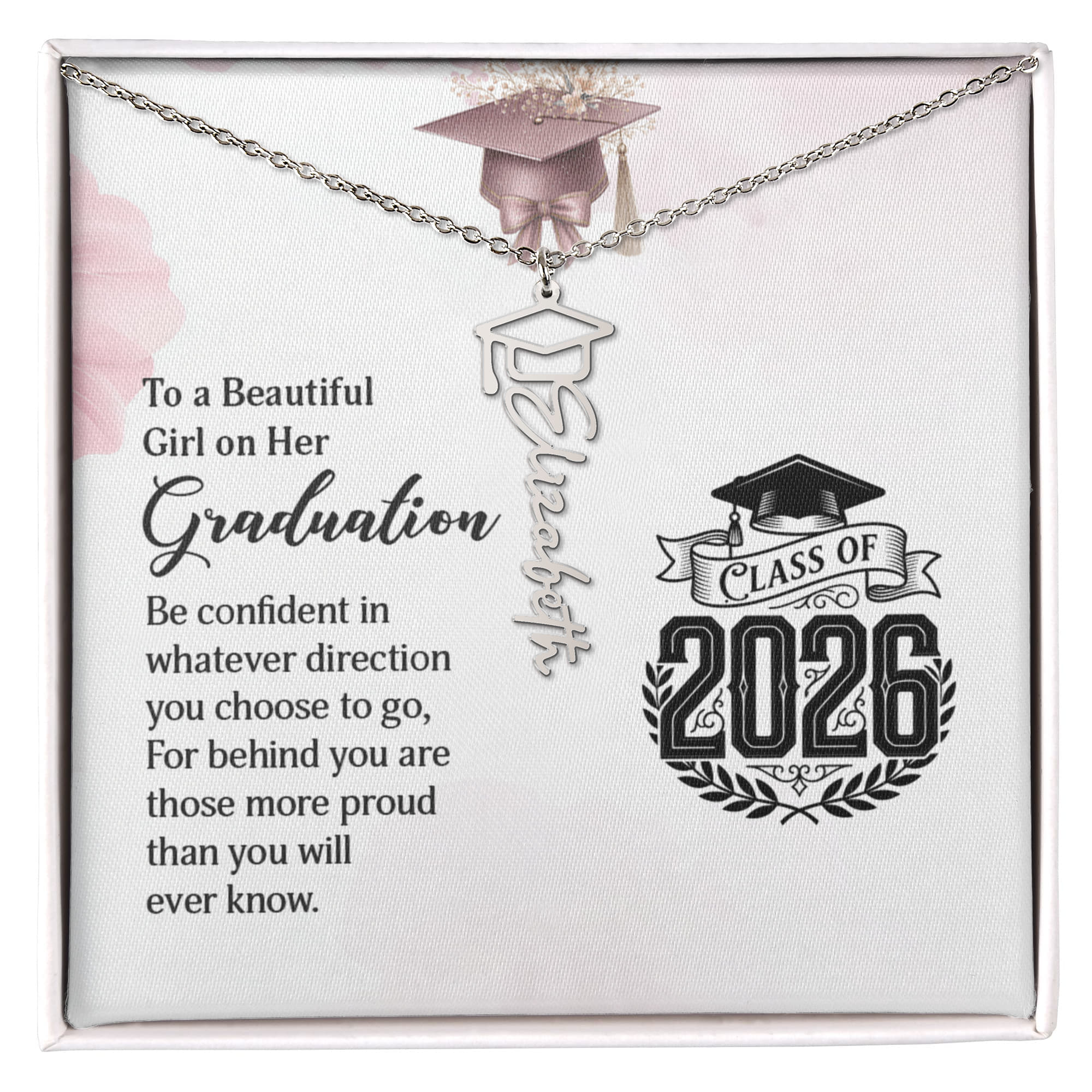 To a Beautiful Girl on Her Graduation Card, Class of 2026 Graduation Greeting Card, Proud Message Card for Daughter Granddaughter Niece, Pink Floral Cap