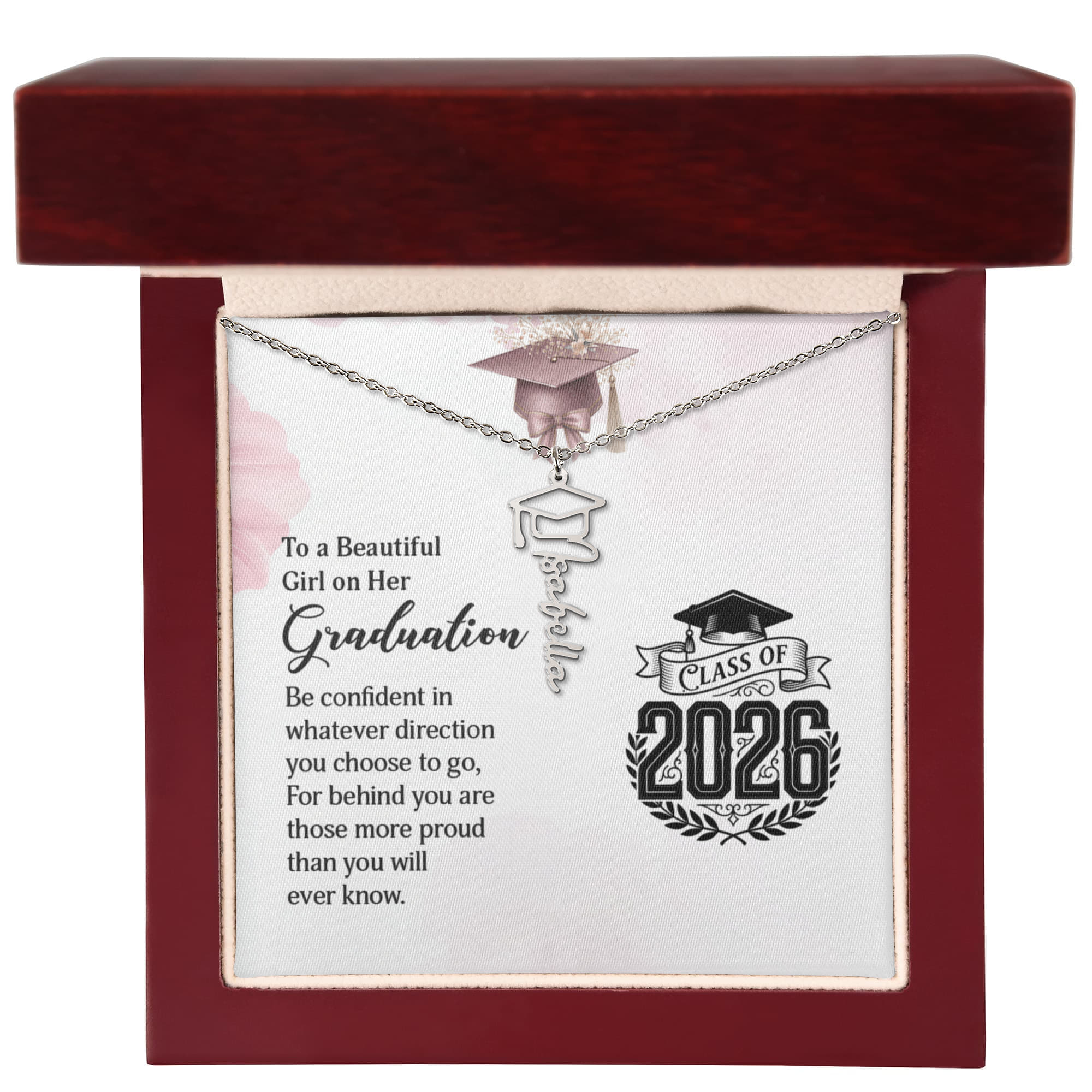 To a Beautiful Girl on Her Graduation Card, Class of 2026 Graduation Greeting Card, Proud Message Card for Daughter Granddaughter Niece, Pink Floral Cap