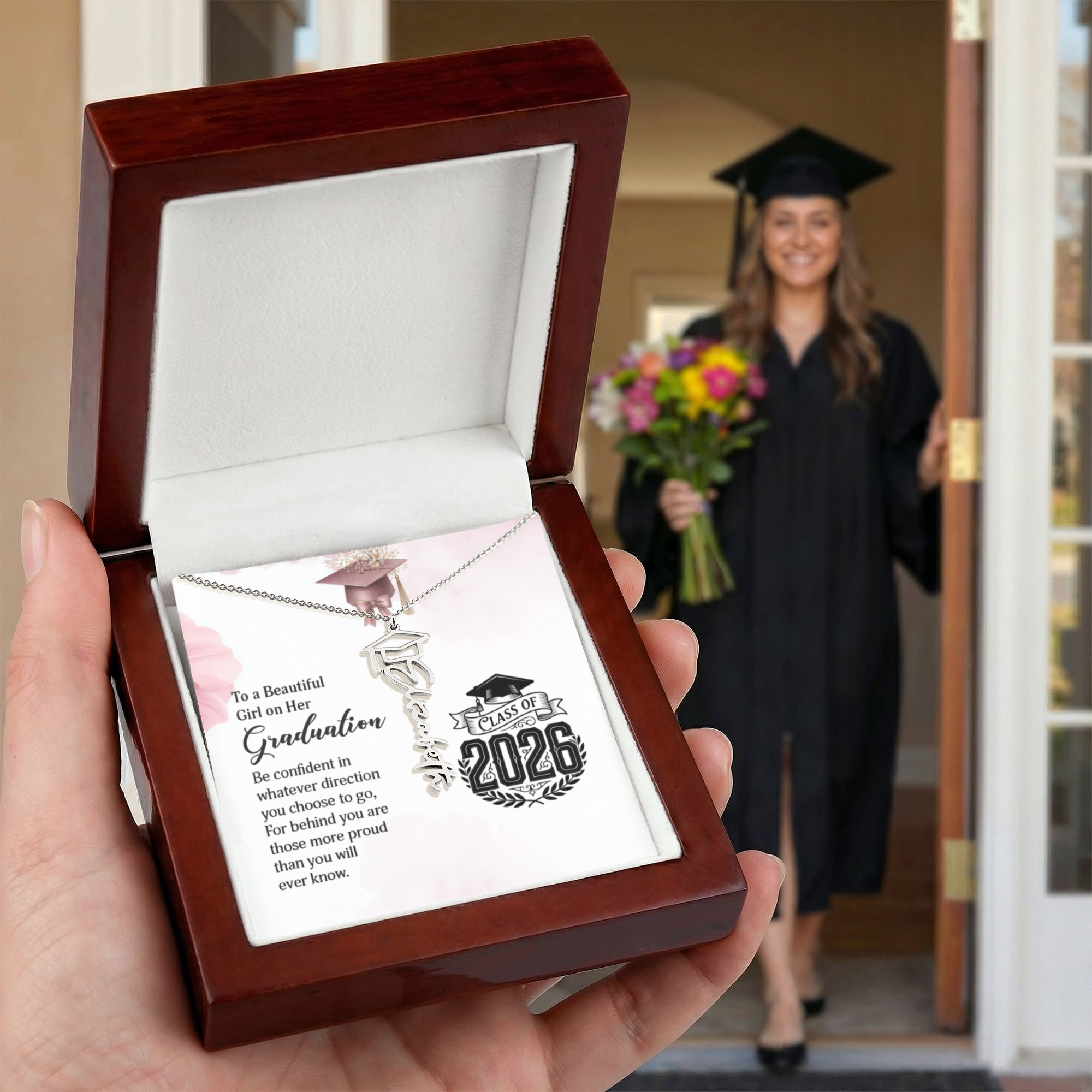 To a Beautiful Girl on Her Graduation Card, Class of 2026 Graduation Greeting Card, Proud Message Card for Daughter Granddaughter Niece, Pink Floral Cap