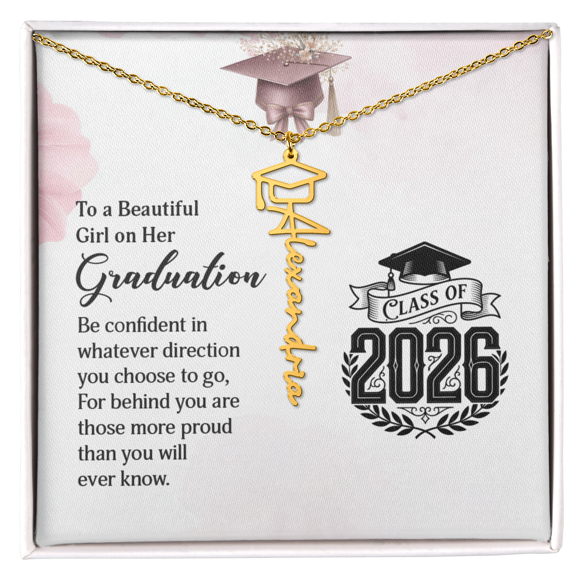 To a Beautiful Girl on Her Graduation Card, Class of 2026 Graduation Greeting Card, Proud Message Card for Daughter Granddaughter Niece, Pink Floral Cap