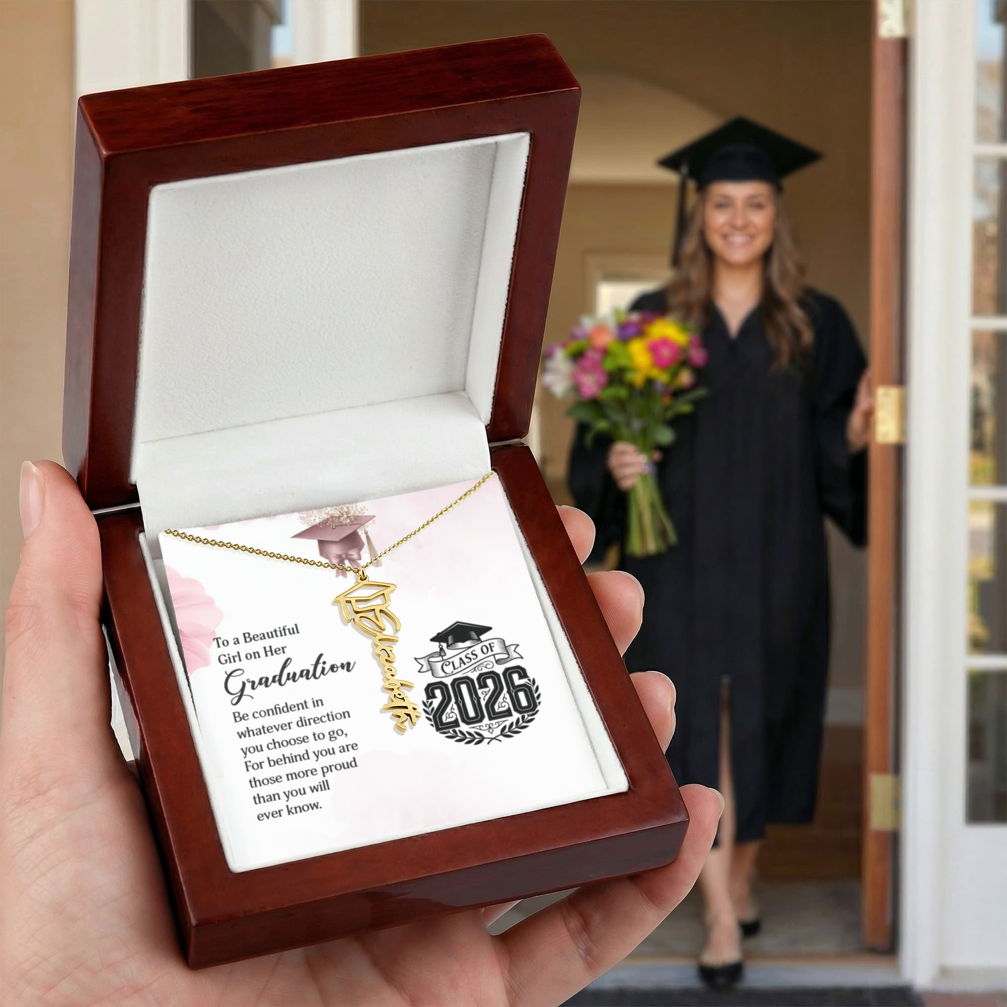 To a Beautiful Girl on Her Graduation Card, Class of 2026 Graduation Greeting Card, Proud Message Card for Daughter Granddaughter Niece, Pink Floral Cap