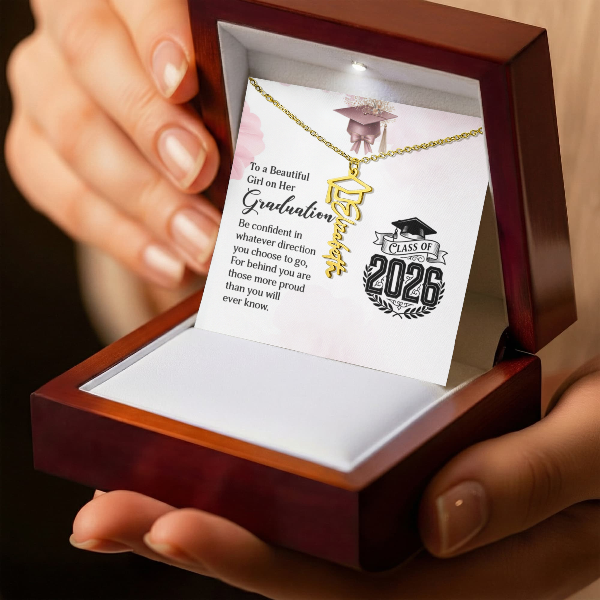 To a Beautiful Girl on Her Graduation Card, Class of 2026 Graduation Greeting Card, Proud Message Card for Daughter Granddaughter Niece, Pink Floral Cap