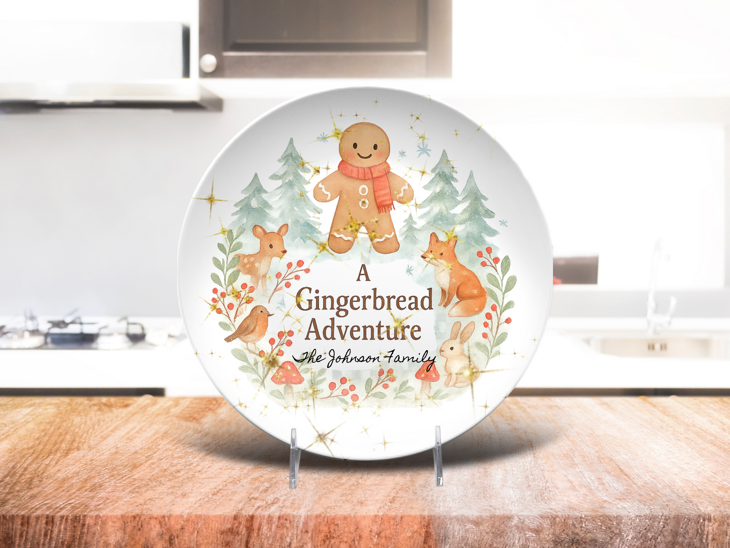 Personalized Gingerbread Platter & Plate, Christmas Serving Tray, Woodland Animals Cookie Dish, Holiday Gift for Families
