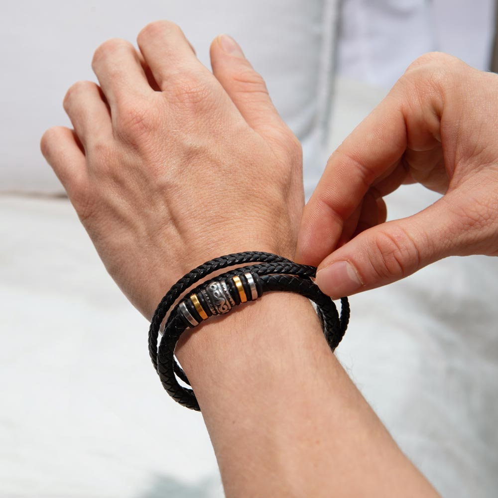 To My Son Bracelet Gift From Mom or Dad — Men's Leather Braided Bracelet with Heartfelt Message Card + LED Gift Box | Birthday, Graduation, Christmas Gift