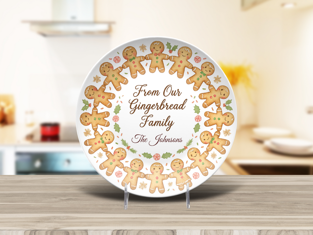 Personalized Gingerbread Family Plate, Unbreakable Holiday Dinnerware, Christmas Home Decor Gift, Durable Keepsake Dish, Family Name Plate