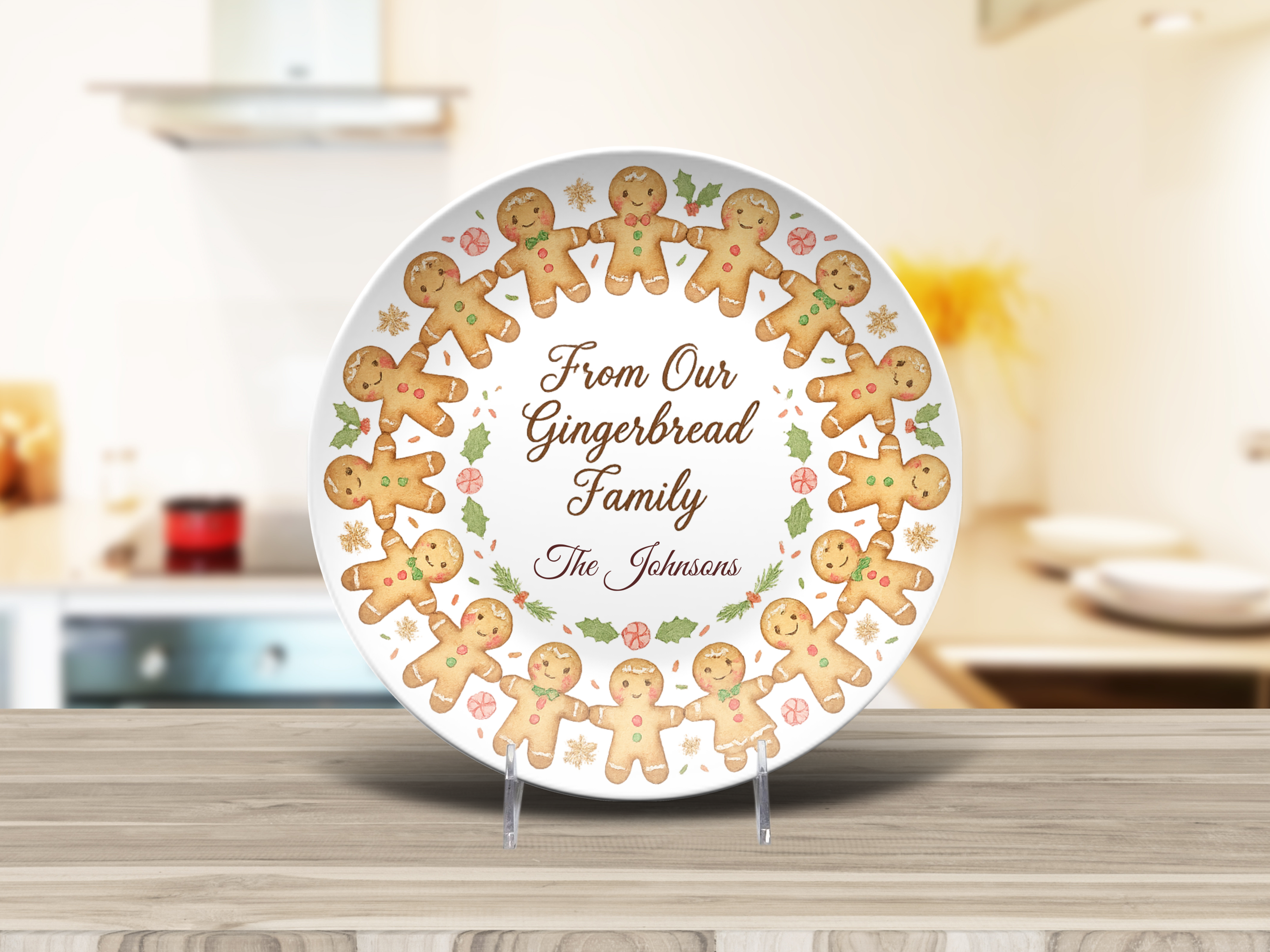 Personalized Gingerbread Family Plate, Unbreakable Holiday Dinnerware, Christmas Home Decor Gift, Durable Keepsake Dish, Family Name Plate