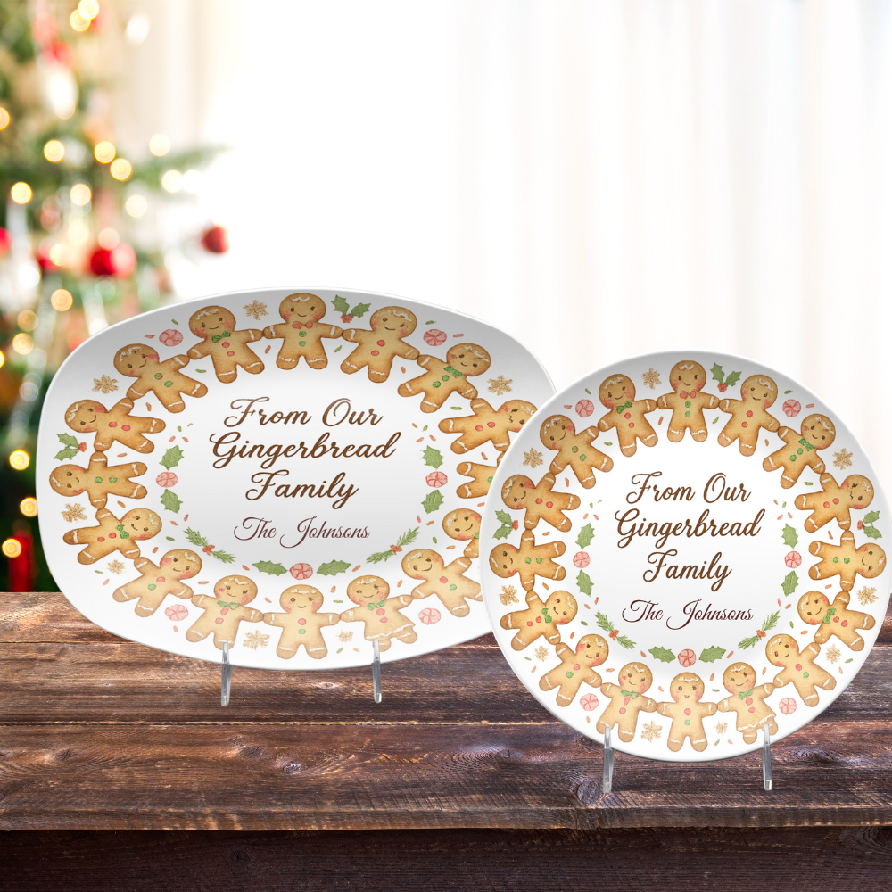 Personalized Gingerbread Family Plate, Unbreakable Holiday Dinnerware, Christmas Home Decor Gift, Durable Keepsake Dish, Family Name Plate