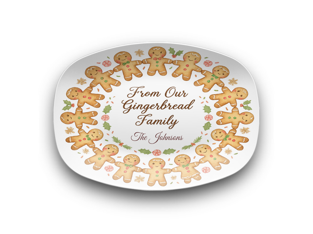 Personalized Gingerbread Family Plate, Unbreakable Holiday Dinnerware, Christmas Home Decor Gift, Durable Keepsake Dish, Family Name Plate
