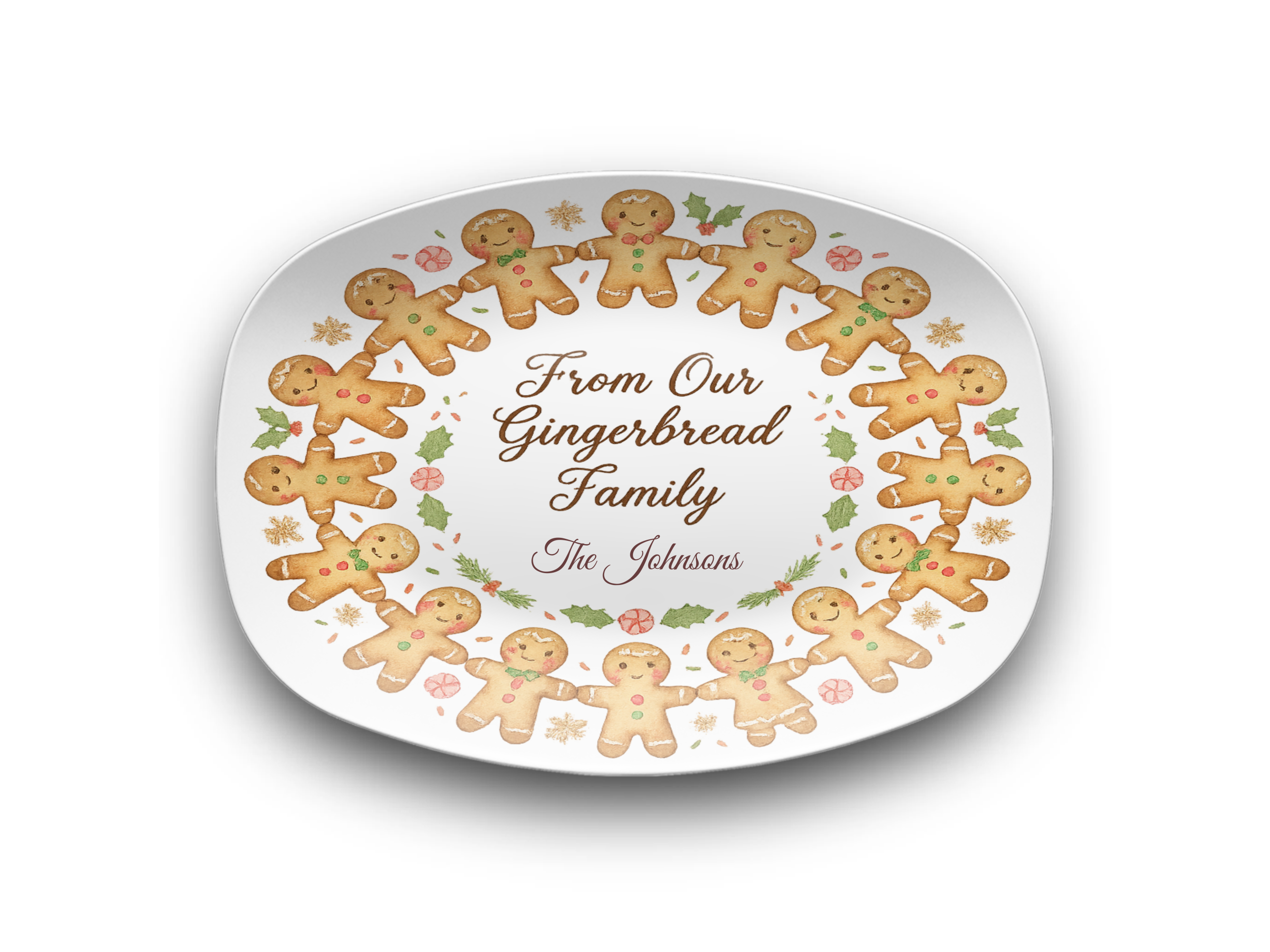 Personalized Gingerbread Family Plate, Unbreakable Holiday Dinnerware, Christmas Home Decor Gift, Durable Keepsake Dish, Family Name Plate