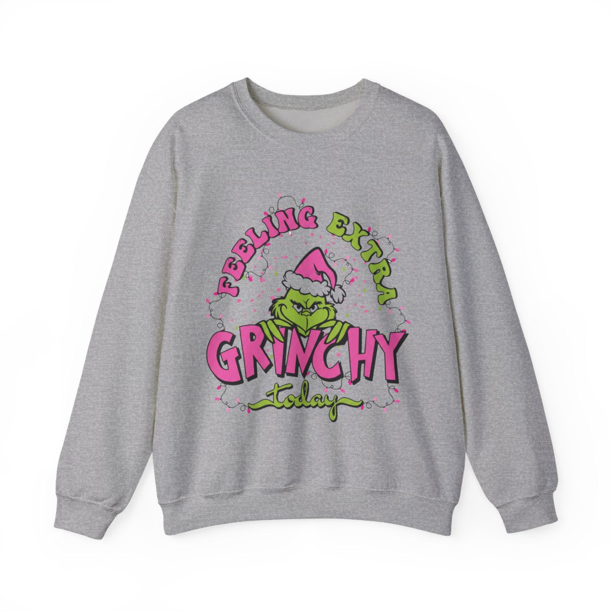Gray sweatshirt with Grinch graphic